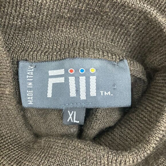 🇮🇹 FiJi Italian Wool Sweater XL Mock Neck Brown Woolmark Made Italy - Picture 12 of 16